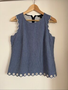 J. Crew Blue Sleeveless Scalloped-Trim Camisole